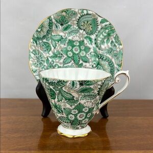 Vintage Berkeley Square green paisley chintz fine bone china tea cup and saucer